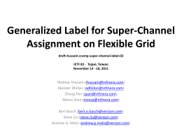 Generalized Label for Super-Channel Assignment on Flexible Grid draft-hussain-ccamp-super-channel-label-02 IETF 82 - Taipei, Taiwan November 13 - 18, 2011  Iftekhar Hussain (ihussain@infinera.com) Abinder Dhillon (adhillon@infinera.com) Zhong Pan.