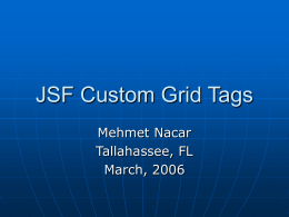JSF Custom Grid Tags Mehmet Nacar Tallahassee, FL March, 2006 Optional JSF Background Material.