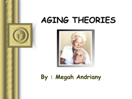 AGING THEORIES  By : Megah Andriany DAHULU Ilmuwan telah membuat teori penuaan (Aristoteles, Hipocrates)  Penurunan suhu tbh & cairan (umum)