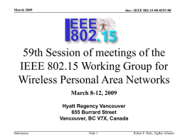 March 2009  doc.: IEEE 802.15-08-0253-00  59th Session of meetings of the IEEE 802.15 Working Group for Wireless Personal Area Networks March 8-12, 2009 Hyatt Regency Vancouver 655
