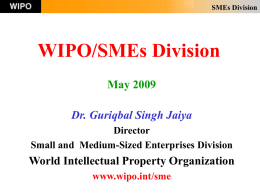 SMEs Division  WIPO/SMEs Division May 2009 Dr. Guriqbal Singh Jaiya Director Small and Medium-Sized Enterprises Division  World Intellectual Property Organization www.wipo.int/sme.