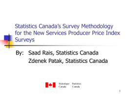 Statistics Canada’s Survey Methodology for the New Services Producer Price Index Surveys By: Saad Rais, Statistics Canada Zdenek Patak, Statistics Canada  Statistique Canada  Statistics Canada.