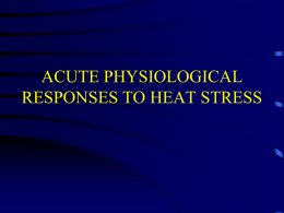 ACUTE PHYSIOLOGICAL RESPONSES TO HEAT STRESS Basic Mechanisms of Thermoregulation • Core temperature maintained between 35 to 41o C despite environmental extremes which fluctuate.