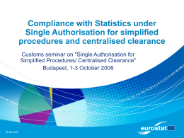 Compliance with Statistics under Single Authorisation for simplified procedures and centralised clearance Customs seminar on "Single Authorisation for Simplified Procedures/ Centralised Clearance" Budapest, 1-3 October.