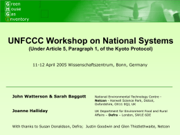 G reen H ouse G as i nventory  UNFCCC Workshop on National Systems (Under Article 5, Paragraph 1, of the Kyoto Protocol) 11-12 April 2005 Wissenschaftszentrum,