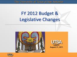 FY 2012 Budget & Legislative Changes  USRPC August 31, 2011 F&A Rate Proposal Negotiation • Signed 4 Year agreement with DHHS on 8/25/11, effective 9/1/2011