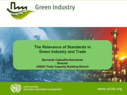 The Relevance of Standards in Green Industry and Trade Bernardo Calzadilla-Sarmiento Director UNIDO Trade Capacity Building Branch.