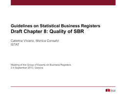 Guidelines on Statistical Business Registers  Draft Chapter 8: Quality of SBR Caterina Viviano, Monica Consalvi ISTAT  Meeting of the Group of Experts on Business.