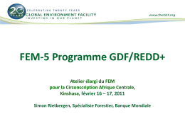 FEM-5 Programme GDF/REDD+ Atelier élargi du FEM pour la Circonscription Afrique Centrale, Kinshasa, février 16 – 17, 2011 Simon Rietbergen, Spécialiste Forestier, Banque Mondiale.