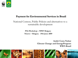 Payment for Environmental Services in Brazil National Context, Public Policies and alternatives to a sustainable development PSA Workshop – WWF Bulgary Nisovo – Bulgary.