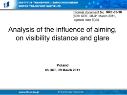 Informal document No. GRE-65-30 (65th GRE, 28-31 March 2011, agenda item 5(d))  Analysis of the influence of aiming, on visibility distance and glare  Poland 65 GRE,