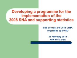 Developing a programme for the implementation of the 2008 SNA and supporting statistics Side event at the 2013 UNSC Organised by UNSD 23 February 2013 New.