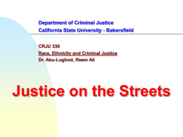 Department of Criminal Justice California State University - Bakersfield CRJU 330 Race, Ethnicity and Criminal Justice Dr.