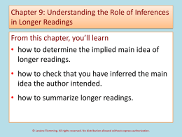 Chapter 9: Understanding the Role of Inferences in Longer Readings  From this chapter, you’ll learn • how to determine the implied main idea.