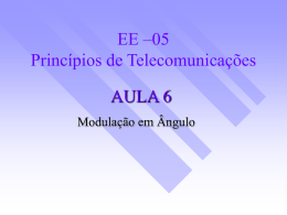 EE –05 Princípios de Telecomunicações AULA 6 Modulação em Ângulo Definição   Neste tipo de modulação o ângulo da portadora varia de acordo com o sinal.