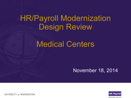 HR/Payroll Modernization Design Review Medical Centers  November 18, 2014 Design Review Objectives Provide a broad focus on key decisions and concepts that are changing Walk through.