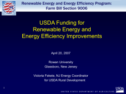Renewable Energy and Energy Efficiency Program: Farm Bill Section 9006  USDA Funding for Renewable Energy and Energy Efficiency Improvements April 20, 2007 Rowan University Glassboro, New Jersey Victoria.