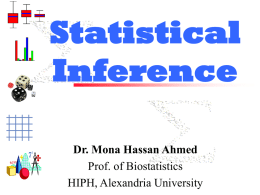 Statistical Inference Dr. Mona Hassan Ahmed Prof. of Biostatistics HIPH, Alexandria University Lesson Objectives  Know what is Inference   Know what is parameter estimation  Understand.