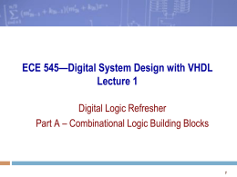 ECE 545—Digital System Design with VHDL Lecture 1 Digital Logic Refresher Part A – Combinational Logic Building Blocks.