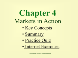 Chapter 4 Markets in Action • Key Concepts • Summary • Practice Quiz • Internet Exercises ©2000 South-Western College Publishing.