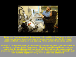 Discovery Park researchers Jiri Adamec, left, and Maria Sepulveda analyze molecule samples taken using gas chromatography coupled with a mass spectrometer at.