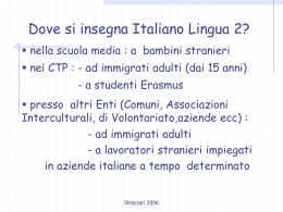 Dove si insegna Italiano Lingua 2?  nella scuola media : a bambini stranieri  nei CTP : - ad immigrati adulti.