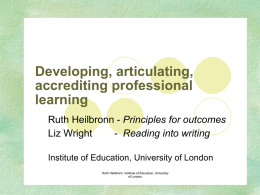 Developing, articulating, accrediting professional learning Developing, Ruth Heilbronn -articulating, Principles for outcomes accrediting Liz Wright -professional Reading into writing learning Institute of Education, University of London Ruth Heilbronn.