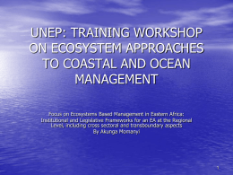 UNEP: TRAINING WORKSHOP ON ECOSYSTEM APPROACHES TO COASTAL AND OCEAN MANAGEMENT Focus on Ecosystems Based Management in Eastern Africa: Institutional and Legislative Frameworks for an.
