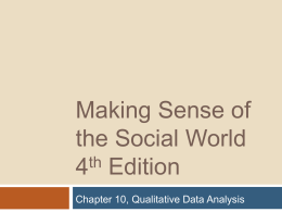 Making Sense of the Social World th 4 Edition Chapter 10, Qualitative Data Analysis.