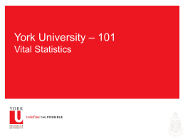 York University – 101 Vital Statistics York University – Facts in Brief   51,819 Students – 46,077 Undergraduates  1,567 Full-time Faculty – 3,299 Contract Faculty  •38,559