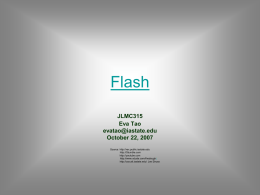 Flash JLMC315 Eva Tao evatao@iastate.edu October 22, 2007 Source: http://rex.public.iastate.edu http://Stumble.com http://youtube.com http://www.xdude.com/thedough/ http://css.ait.iastate.edu/ Joe Struss About Flash • Multimedia Web authoring application – Authoring file format: .fla  • Playback Requirements – Playable.