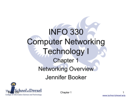 INFO 330 Computer Networking Technology I Chapter 1 Networking Overview Jennifer Booker INFO 330  Chapter 1 www.ischool.drexel.edu Computer Networks • A network is the structure that allows computer applications to.