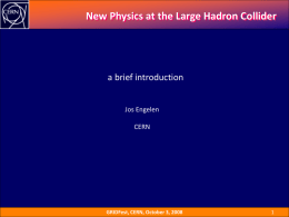 New Physics at the Large Hadron Collider  a brief introduction Jos Engelen  CERN  GRIDFest, CERN, October 3, 2008