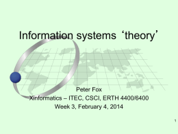 Information systems ‘theory’  Peter Fox Xinformatics – ITEC, CSCI, ERTH 4400/6400 Week 3, February 4, 2014