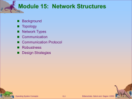 Module 15: Network Structures  Background  Topology  Network Types  Communication  Communication Protocol  Robustness  Design Strategies  Operating System Concepts  15.1  Silberschatz, Galvin and Gagne 2002