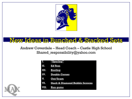 New Ideas in Bunched & Stacked Sets Andrew Coverdale &ndash; Head Coach &ndash; Castle High School Shared_responsibility@yahoo.com  Q  MAX  I.  &ldquo;Spacing&rdquo;  II.  Ed Toss  III.  Bootleg  IV.  Double Corner  V.  Out/Seam  VI.  Stack & Diamond Bubble.