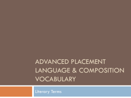 ADVANCED PLACEMENT LANGUAGE & COMPOSITION VOCABULARY Literary Terms UNIT 1 ABSTRACT-CRITICISM ABSTRACT       Opposed to concrete, not quantifiable Emotions, ideals, concepts, feelings, values… Something pleasant or pleasing is.