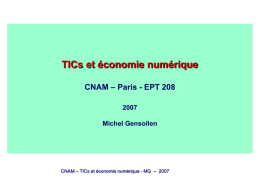 TICs et économie numérique CNAM – Paris - EPT 208Michel Gensollen  CNAM – TICs et économie numérique - MG – 2007