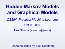 Hidden Markov Models and Graphical Models CS294: Practical Machine Learning Oct. 8, 2009 Alex Simma (asimma@eecs)  Based on slides by Erik Sudderth.