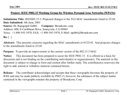 June 2001  doc.: IEEE 802.15-01/270r2  Project: IEEE P802.15 Working Group for Wireless Personal Area Networks (WPANs) Submission Title: IEEE802.15.3: Proposed changes to the.