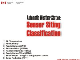 Sensor Classification System Canadian Version: Siting Classification  Rodica Nitu Sensor Classification System: “Canadian Version”  • To ensure international consistency, at this time the.