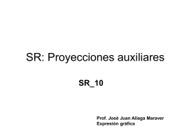 SR: Proyecciones auxiliares SR_10  Prof. José Juan Aliaga Maraver Expresión gráfica Proyecciones auxiliares B’’ r’’  z  V2  V1 P’’  PIV  P’’’ P  w  w  w rIV  P’ H1 Al usar un nuevo plano (V2) de proyección se conserva la distancia relativa.
