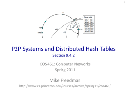 P2P Systems and Distributed Hash Tables Section 9.4.2 COS 461: Computer Networks Spring 2011  Mike Freedman http://www.cs.princeton.edu/courses/archive/spring11/cos461/