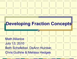 Developing Fraction Concepts  Math Alliance July 13, 2010 Beth Schefelker, DeAnn Huinker, Chris Guthrie & Melissa Hedges.