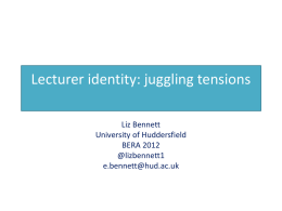 Lecturer identity: juggling tensions Liz Bennett University of Huddersfield BERA 2012 @lizbennett1 e.bennett@hud.ac.uk Web 2.0 = collaborative and participatory  ://nogoodreason.typepad.co.uk/no_good_reason/2007/12/my-personal-wor.html  Weller (2007) http.