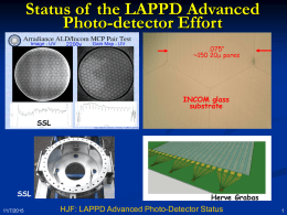 Status of the LAPPD Advanced Photo-detector Effort .075” ~150 20m pores  INCOM glass substrate  SSL  SSL 11/7/2015  Herve Grabas  HJF: LAPPD Advanced Photo-Detector Status.