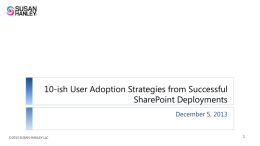 10-ish User Adoption Strategies from Successful SharePoint Deployments December 5, 2013  ©2013 SUSAN HANLEY LLC.