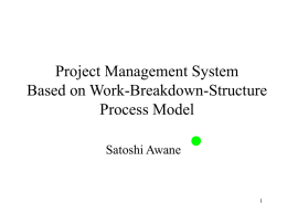Project Management System Based on Work-Breakdown-Structure Process Model Satoshi Awane Topics 1. Introduction 2. Summary of “Pro-Navi” and “PRO-NAVI WBS” 3.