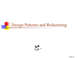 Design Patterns and Refactoring  7-Nov-15 History   A Pattern Language: Towns, Buildings, Construction, Christopher Alexander, 1977    The Timeless Way of Building, Christopher Alexander, 1979    Using Pattern.