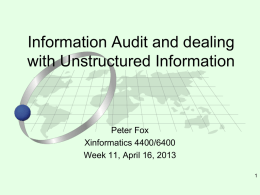 Information Audit and dealing with Unstructured Information  Peter Fox Xinformatics 4400/6400 Week 11, April 16, 2013